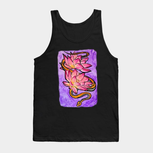 Pink Lotus, Orange Snake Tank Top by OliviaBethWorks